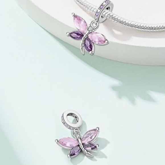 Dragon fly butterfly in purple and pink sterling silver fits all pandoras - Picture 2 of 2